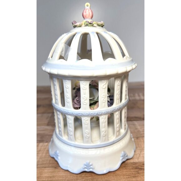 Porcelain Birdcage Music Box With Hand-Painted Floral Details & Intricate Design - Picture 5 of 6